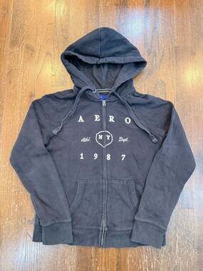 Aeropostale Women's A87 NY Athl. Dept. Full-Zip Hoodie Black Medium